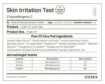Skin test irritatio pure cica pad